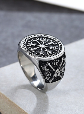 时尚钛钢男款戒指 北欧维京斧子图腾钛钢戒指潮男指环