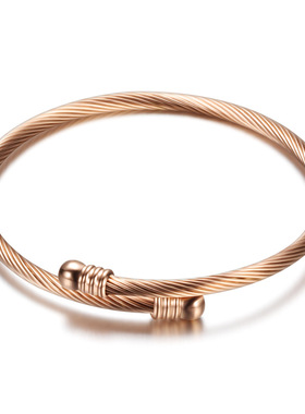 时尚风开口拉丝圆球钛钢手环