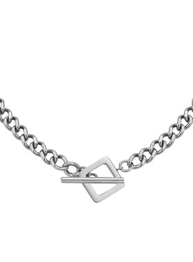 时尚钛钢项链 欧美ins网红简约古巴链短款锁骨链方形TO扣钛钢项链