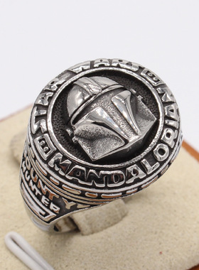 时尚钛钢男款戒指 欧美个性复古圆形骑士头盔面具钛钢戒指指环