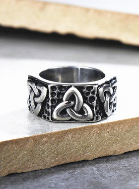 时尚钛钢男款戒指 个性复古北欧维京立体整圈三角钛钢戒指指环