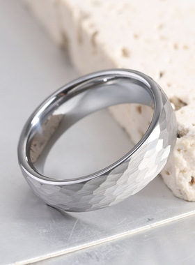时尚表面捶打纹银色金色6mm钨钢戒指情侣对戒指防剐蹭钨金戒指