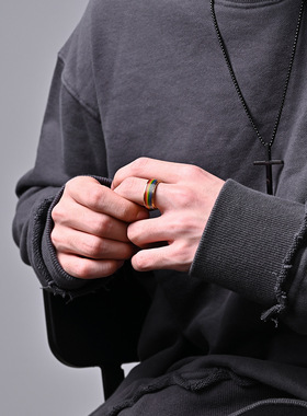 时尚钛钢戒指 时尚个性几何条纹可旋转解压缓解焦虑钛钢戒指