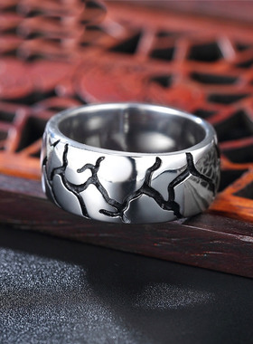 时尚钛钢男款戒指 欧美个性复古简约裂纹钛钢戒指潮男指环