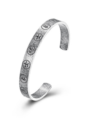 时尚钛钢手镯国风象棋棋子红帥黑将兵卒手镯楚河汉界开口钛钢手镯