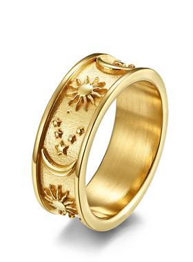 时尚钛钢戒指 波西米亚风星星月亮太阳时尚钛钢戒指指环