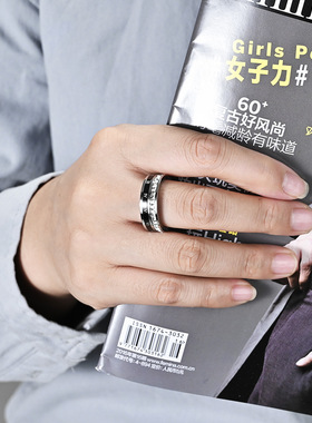 时尚钛钢男女款戒指 满方钻罗马数字可旋转钛钢戒指 潮人钛钢戒指