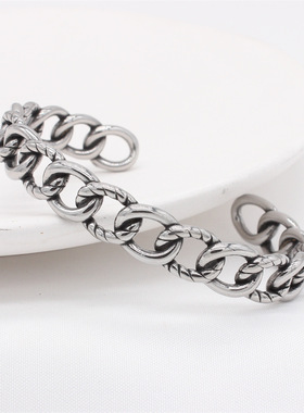 时尚钛钢手镯 欧美复古镂空链条开口手镯 环环相扣男女钛钢手镯
