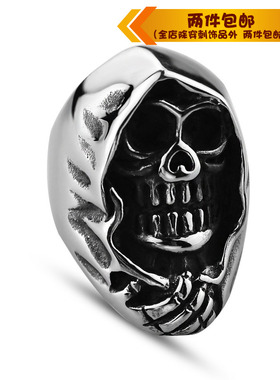 骷髅头戒指欧美风鬼头钛钢戒指