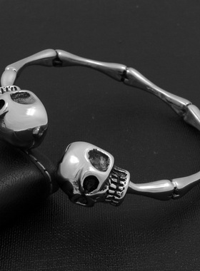 欧美风夸张骷髅钛钢骨节开口手镯