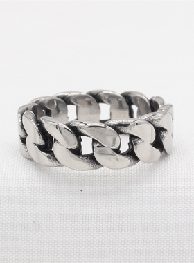 时尚钛钢男款戒指 欧美个性链条戒指 复古粗链条钛钢戒指指环