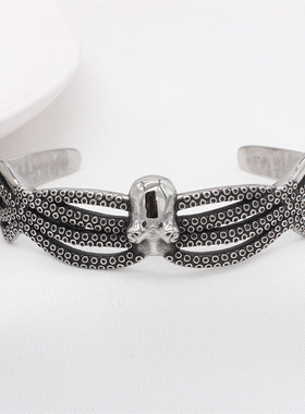 时尚钛钢手镯 欧美复古乌贼墨鱼开口手镯海洋生物钛钢手镯