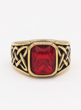 时尚钛钢男款戒指  北欧维京海盗凯尔特图腾复古宝石钛钢戒指指环