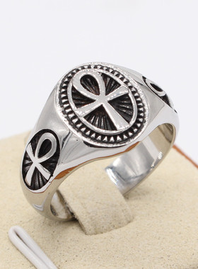 时尚钛钢男款戒指 欧美个性复古阿努比斯十字架钛钢男式戒指指环