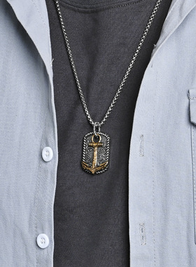 时尚钛钢项链 欧美复古船锚钛钢项链 个性海浪船锚钛钢项链