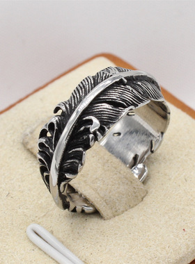 时尚钛钢男款戒指 欧美个性复古立体整根羽毛钛钢戒指指环