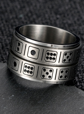 时尚钛钢戒指双圈可转动戒指趣味游戏小道具戒指缓解焦虑钛钢戒指