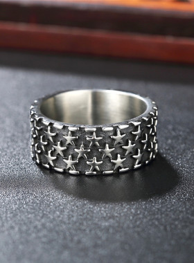 朋克风复古繁星男士钛钢戒指
