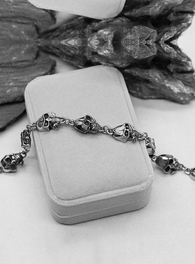 时尚钛钢手链 欧美复古 玫瑰花骷髅头鬼头花朵骷髅头朋克钛钢手链