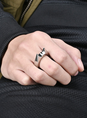 时尚钛钢戒指 INS猫耳朵造型指环 猫星人耳朵钛钢戒指指环