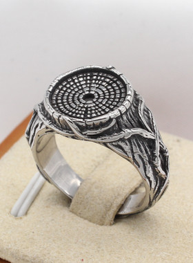 时尚钛钢男款戒指 欧美复古生命树年轮戒指 圆形男士钛钢戒指指环