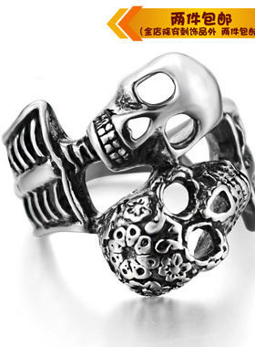 骷髅钛钢戒指骨头朋克风钛钢戒指