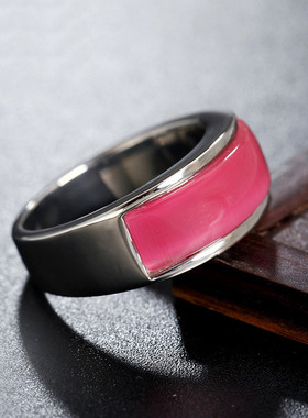 欧美风复古翡翠绿男士钛钢戒指