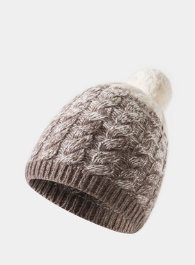 纯羊毛针织帽子女士秋冬保暖护耳