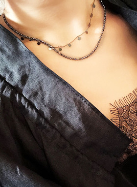 银镀金圆片黑色短项链