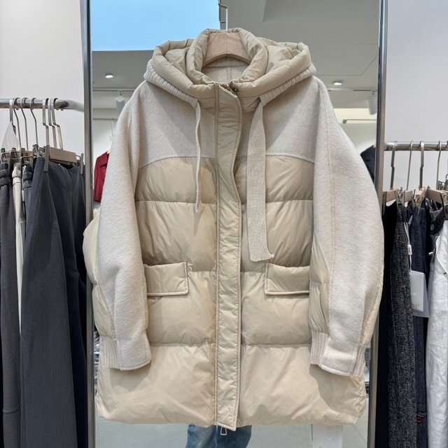 European station 2025 new winter clothing popular women's down jacket double-sided cashmere splicing hooded collar to keep warm and slim