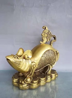 纯铜老鼠摆件聚宝盆鼠招财风水生肖鼠金钱元宝福鼠家居装饰品