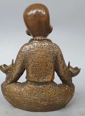 复古纯铜小和尚童子烛台罗汉童子莲花烛台家居供创意蜡台风水铜器