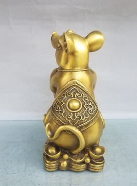 纯铜老鼠摆件生肖金钱元宝招财