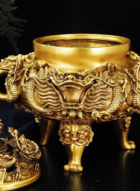 客厅九龙香炉三足香薰炉纯铜中式