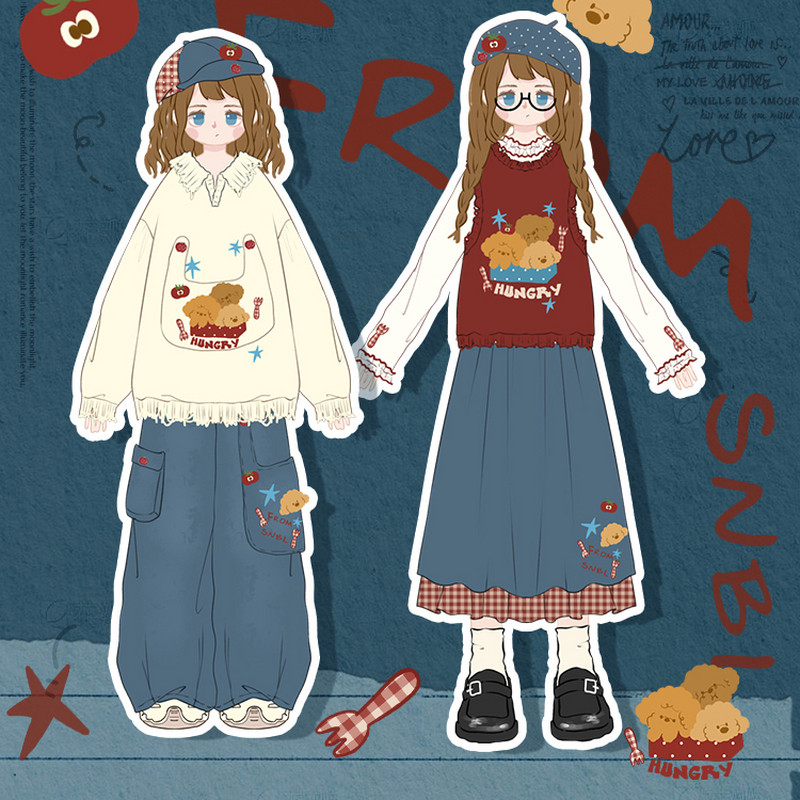 森女部落慵懒风可爱小狗刺绣长袖毛衣女2025新款秋季百搭宽松上衣,淘宝优惠券,粉丝福利购,淘宝优惠卷