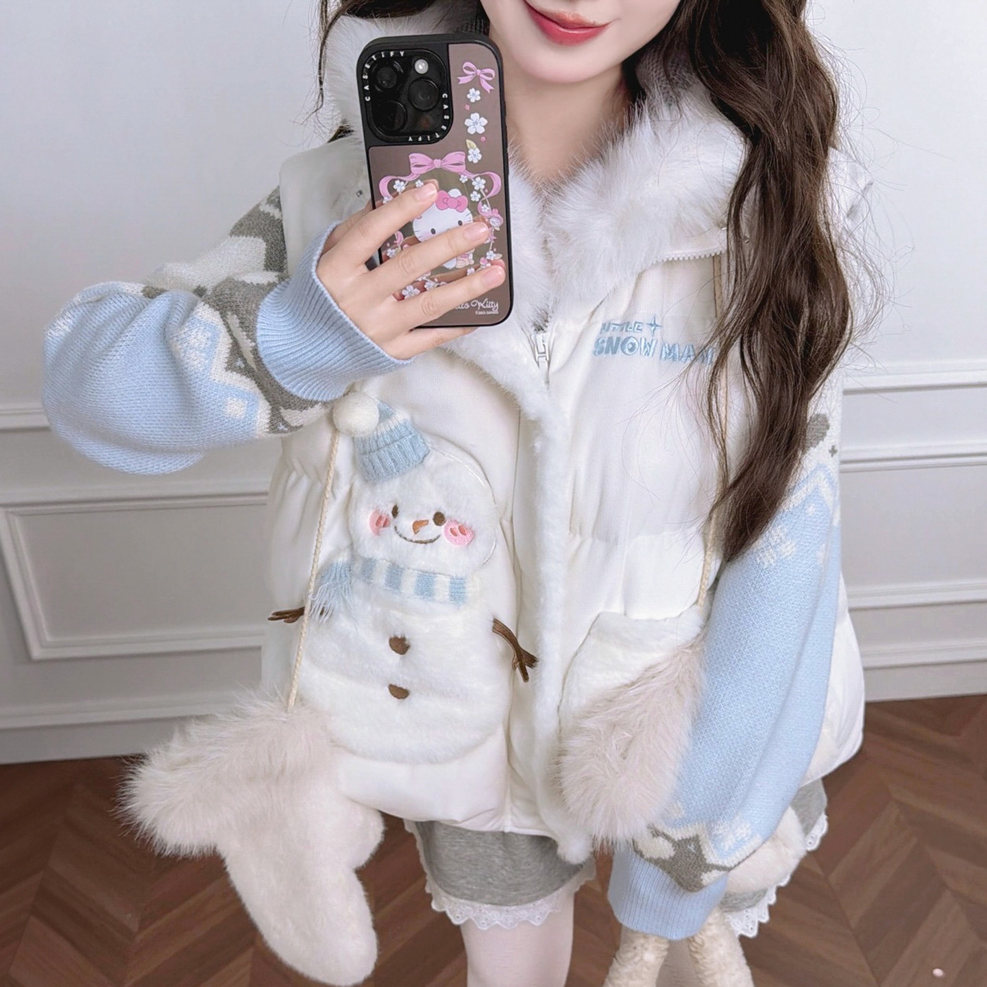 森女部落甜美风90白鸭绒卡通宽松马甲羽绒服女2025新款保暖外套冬 - 图1