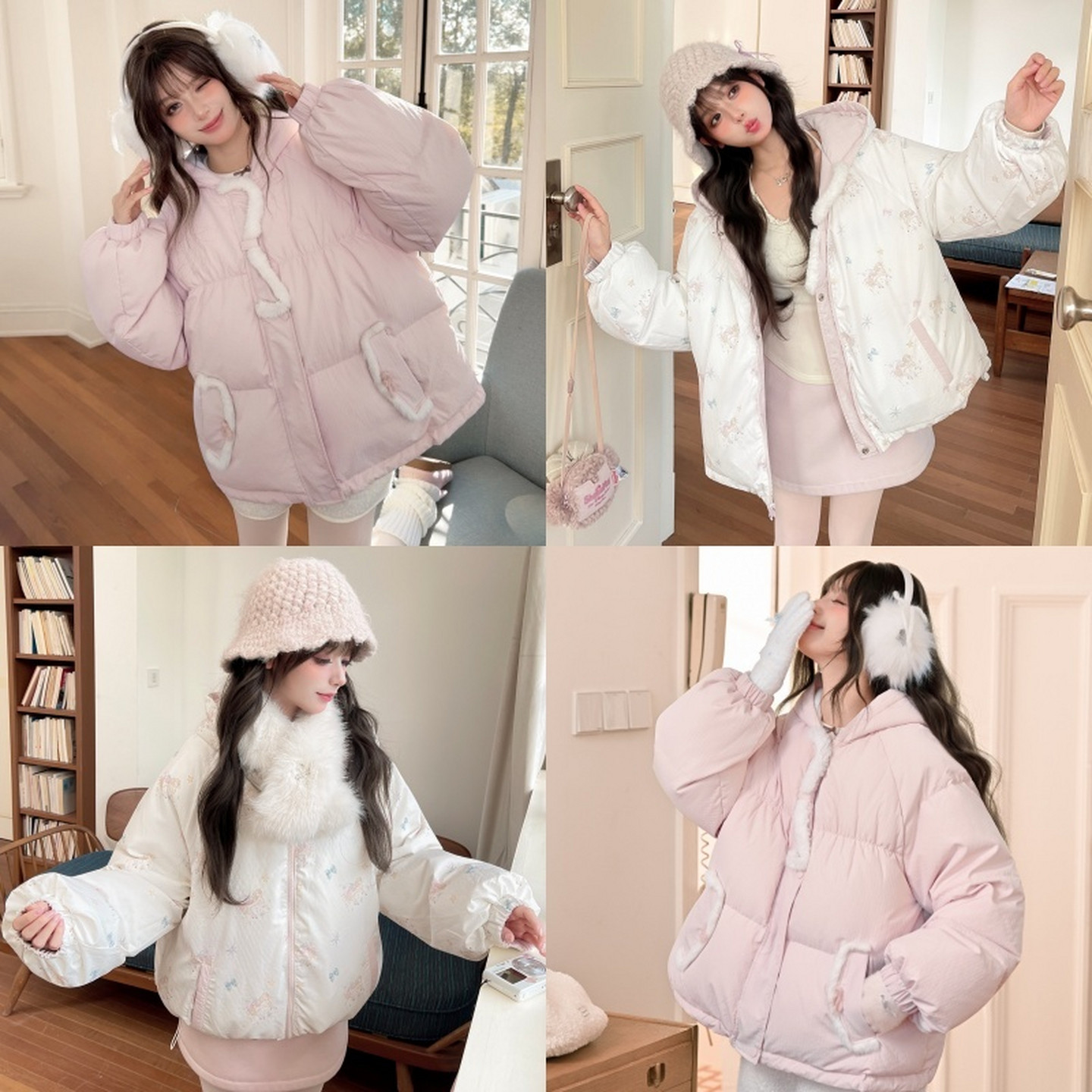 森女部落90%绒子白鸭绒双面穿连帽羽绒服女2026冬季新款甜美外套