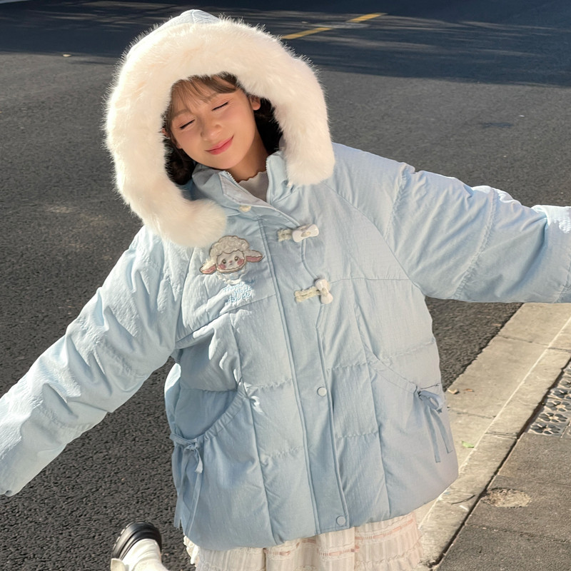 森女部落甜美可爱蓝色羽绒服女中长款冬2025新款小个子短款厚外套,淘宝优惠券,粉丝福利购,淘宝优惠卷