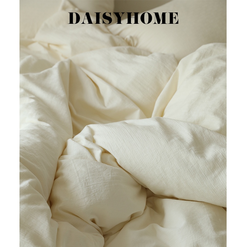 DAISYHOME有机宣纸白纯棉素面提花亲肤柔软床品四件套诧寂民宿风-图0