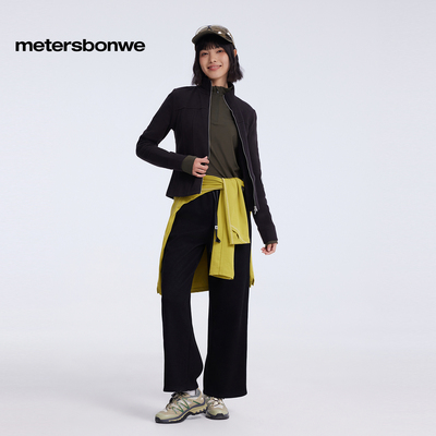 美特斯邦威抽绳松紧腰直筒针织裤