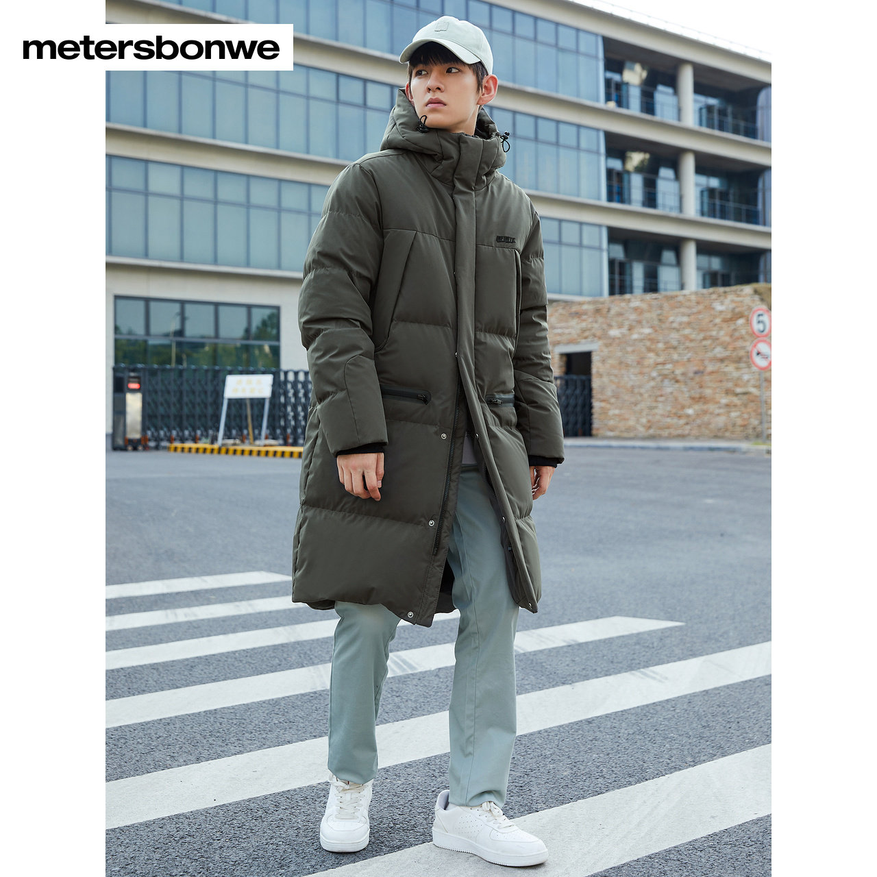 美特斯邦威长款羽绒服男春秋新款连帽夹克加厚黑色保暖外套男羽绒