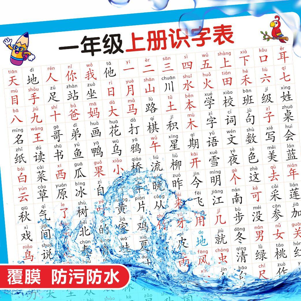 一年级语文上册下册认字生字识字表挂图卡片人教版识字书拼音墙贴,淘宝优惠券,粉丝福利购,淘宝优惠卷