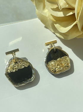 JOCo Fashion｜日式诧寂风复古金箔手工软陶耳环耳饰18K镀金耳针