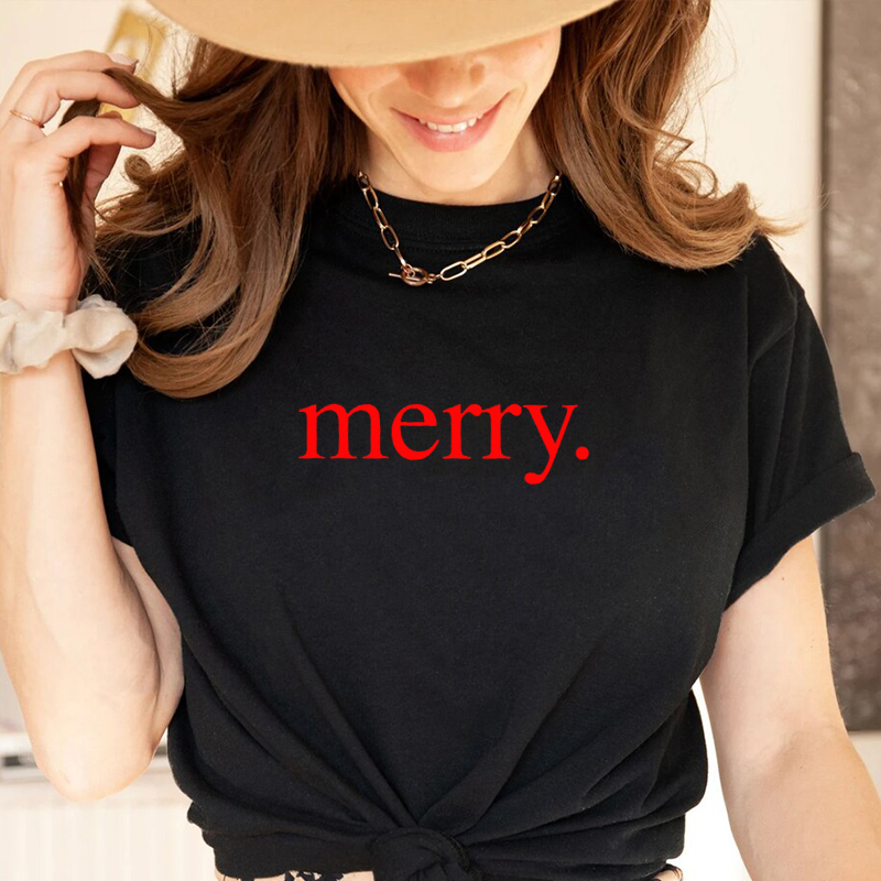 圣诞节简约短袖女T恤merry christmas holiday clothes t shirt - 图0
