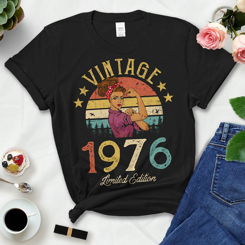 1976 birthday women t shirt生日款短袖T恤欧美流行宽松上衣 - 图0