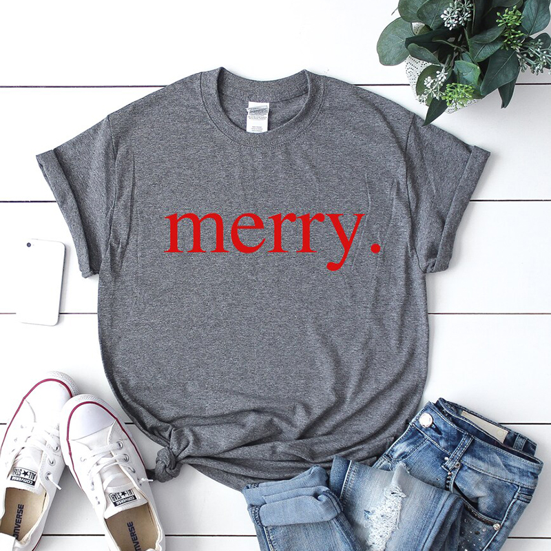 圣诞节简约短袖女T恤merry christmas holiday clothes t shirt - 图1