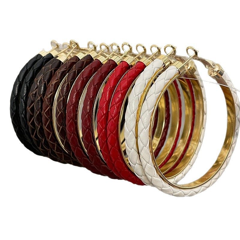 夸张个性酒红色皮革麻花C形925银针耳扣小众独特通勤百搭耳环耳饰,淘宝优惠券,粉丝福利购,淘宝优惠卷