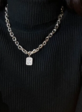 欧美个性男女皆可通体钛钢闪钻吊坠项链轻奢小众冷淡风配饰毛衣链
