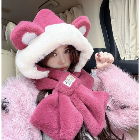 冬季帽子围巾一体女款加绒加厚可爱小熊保暖护耳滑雪帽冬天,淘宝优惠券,粉丝福利购,淘宝优惠卷