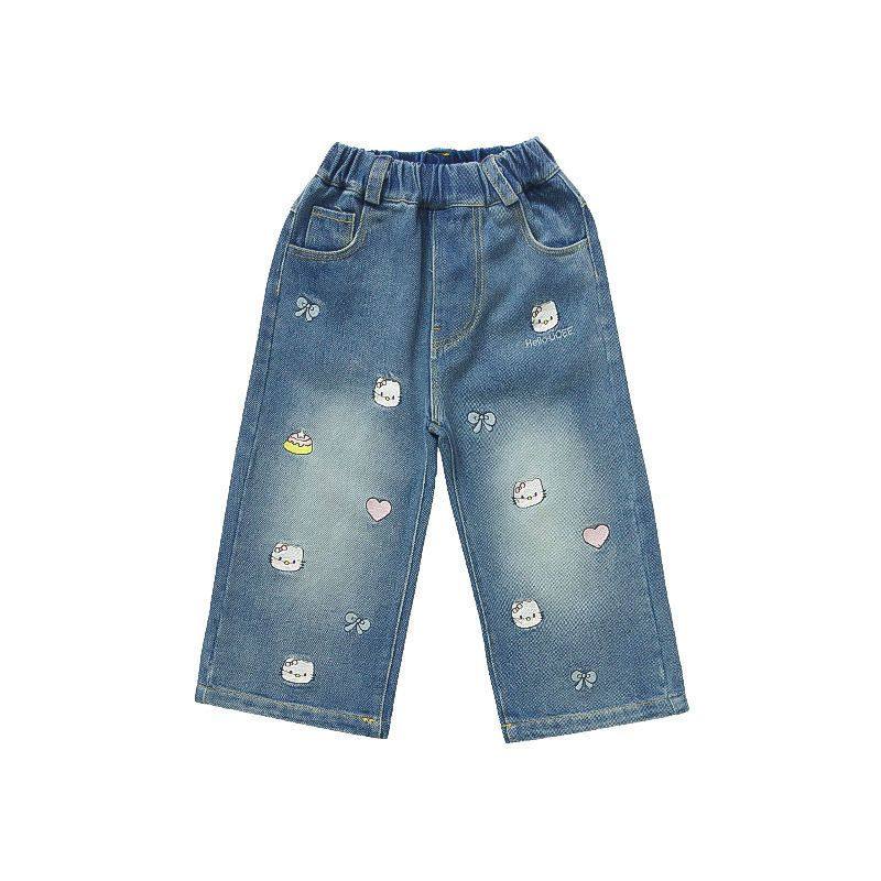韩系女童秋季新款长裤25新款卡通可爱刺绣kt猫阔腿宽松直筒牛仔裤,淘宝优惠券,粉丝福利购,淘宝优惠卷